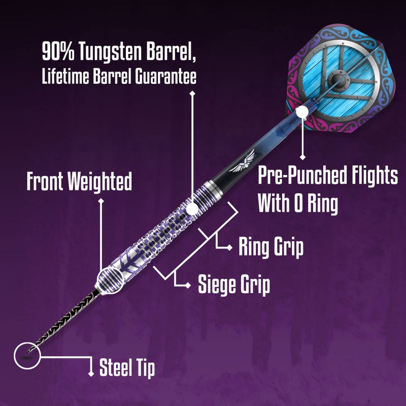 Shot! Shot Darts Steel Tip, Viking Shield Maiden (23g/24g/25g/27g), 90% Tungsten Barrel, Front Weighted, Handcrafted Professional Dart Set & Flights Made in New Zealand, Metal Tip for Bristle Dartboard - Image 5